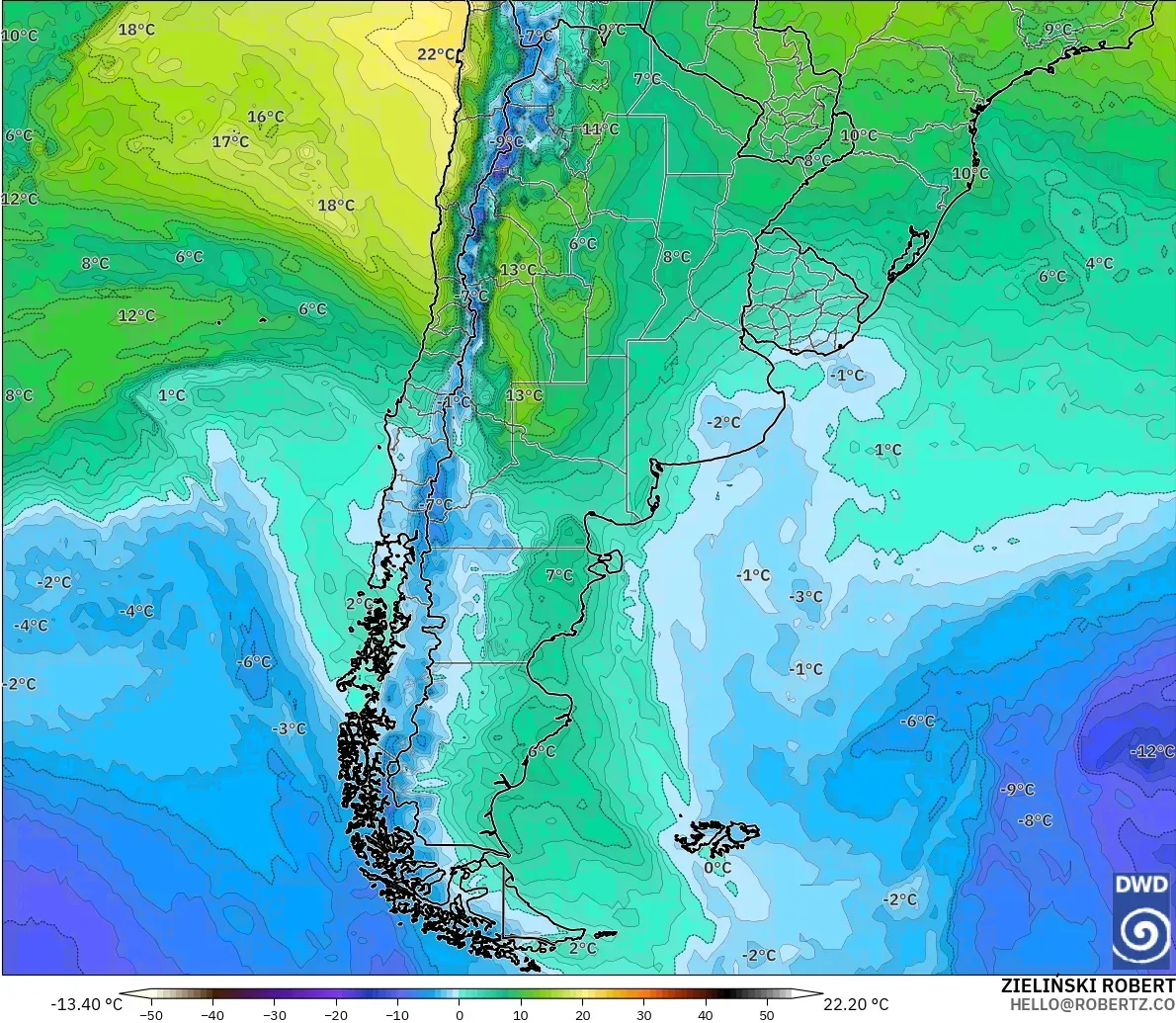 ICON modelo - Argentina, Temperatura a 850 hPa
