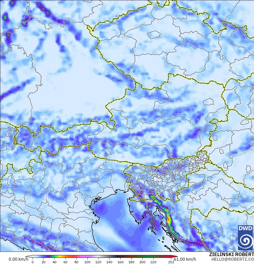 ICON modelo - Austria, Ráfagas de viento