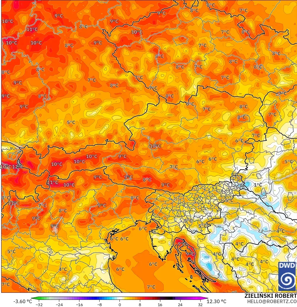 ICON modelo - Austria, Anomalía de temperatura a 2 m