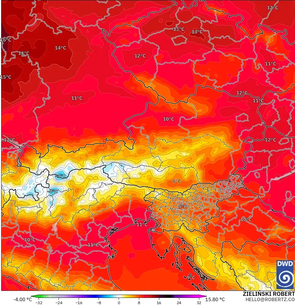 ICON modelo - Austria, Anomalía de temperatura a 850 hPa