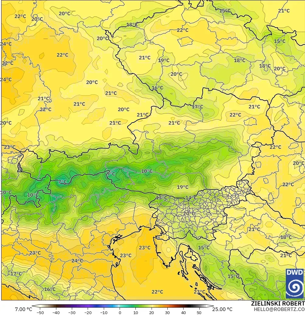 ICON modelo - Austria, Temperatura a 850 hPa