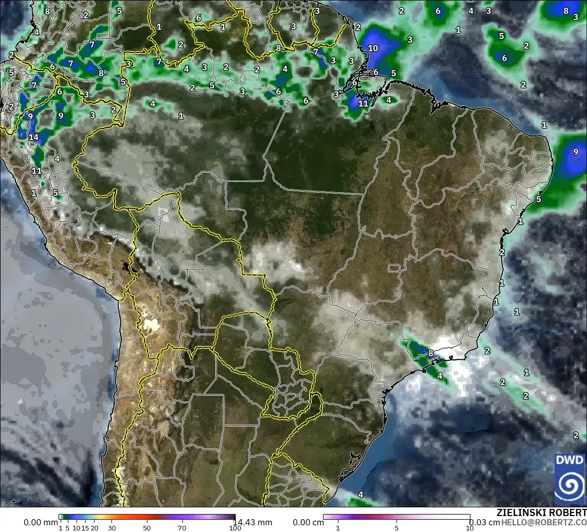 ICON modelo - Brasil, Precipitación, nubes y presión