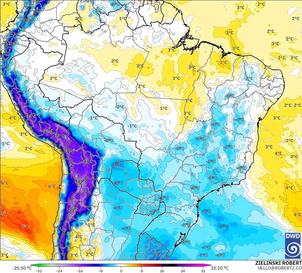 ICON modelo - Brasil, Anomalía de temperatura a 850 hPa