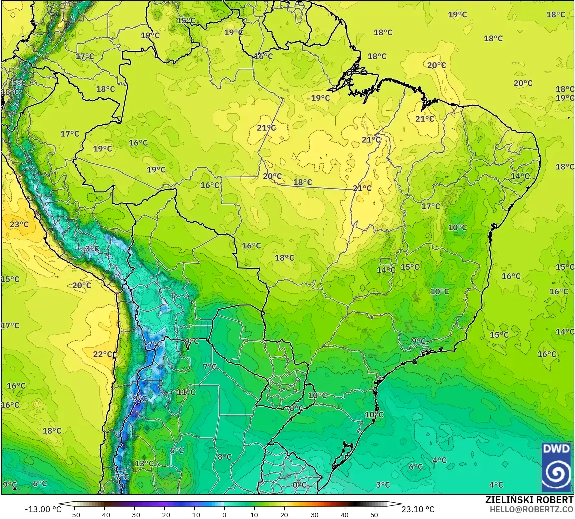ICON modelo - Brasil, Temperatura a 850 hPa