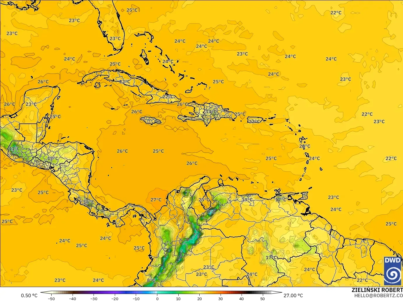 ICON modelo - Caribe, Punto de rocío a 2 m
