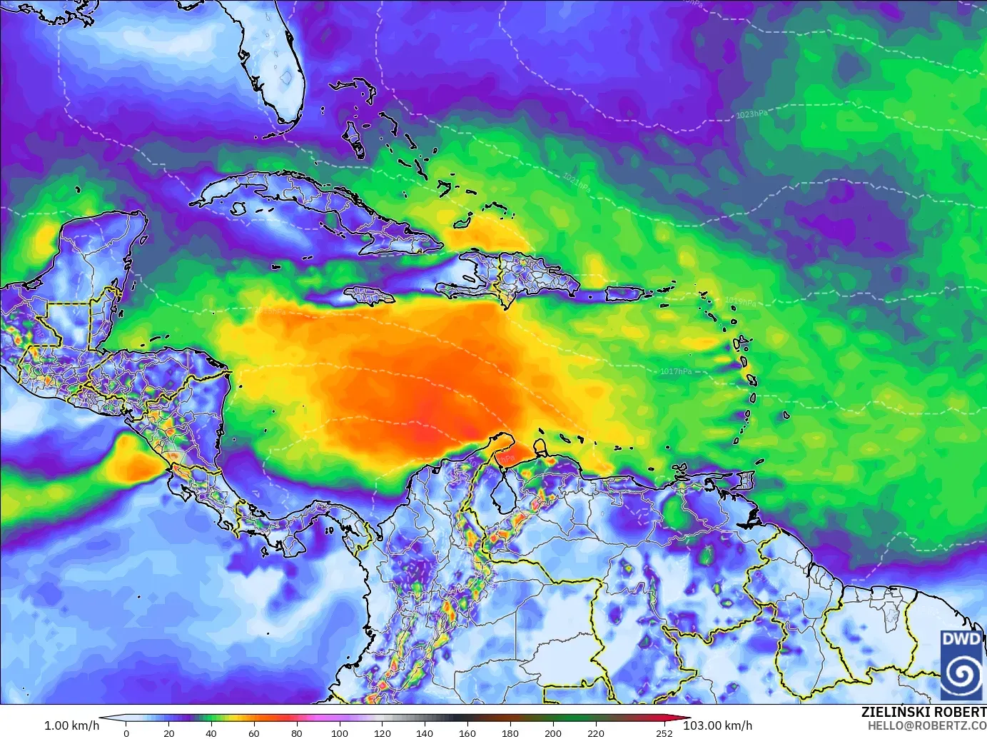 ICON modelo - Caribe, Ráfagas de Viento Máximas