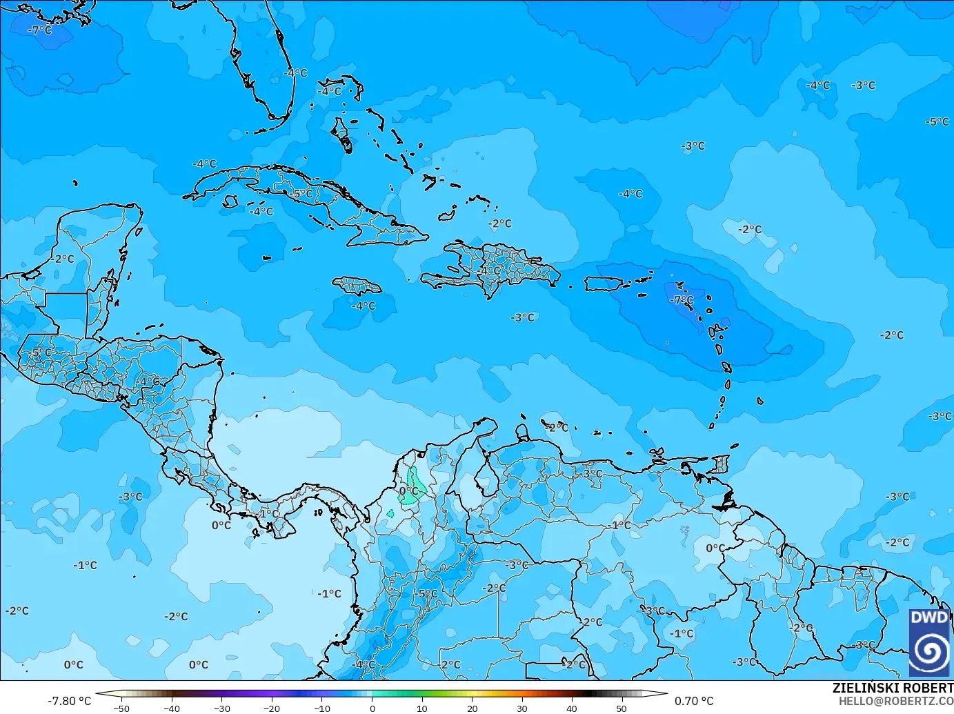 ICON modelo - Caribe, Temperatura a 500 hPa