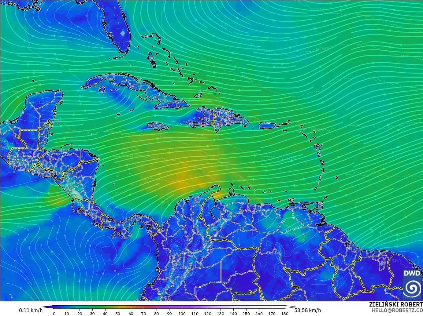 ICON modelo - Caribe, Viento a 10 m
