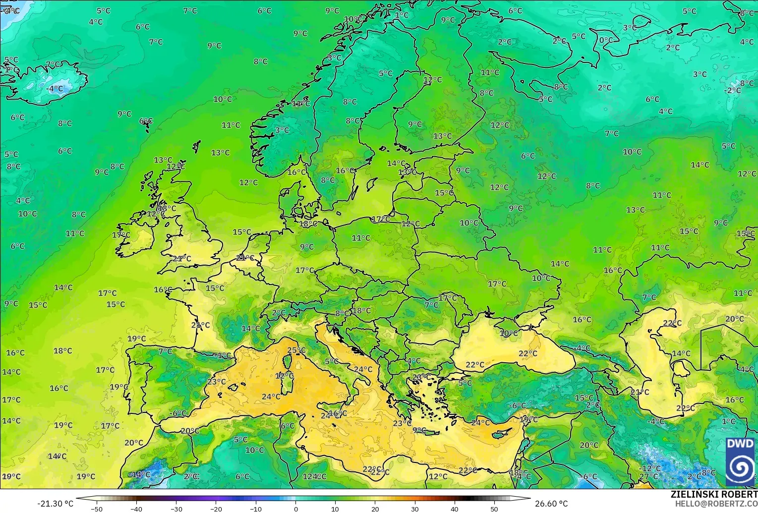 ICON modelo - Europa, Punto de rocío a 2 m