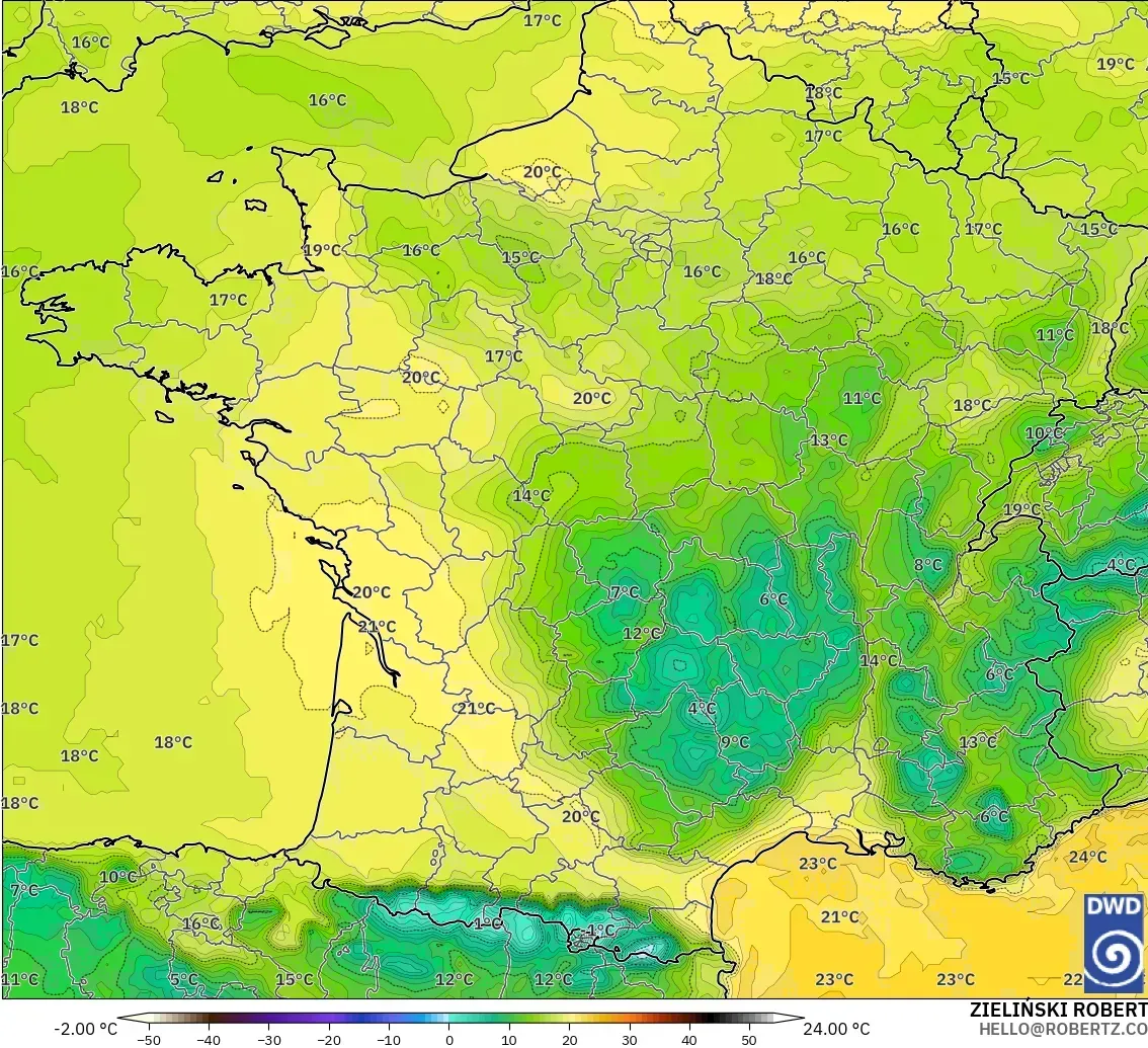 ICON modelo - Francia, Punto de rocío a 2 m