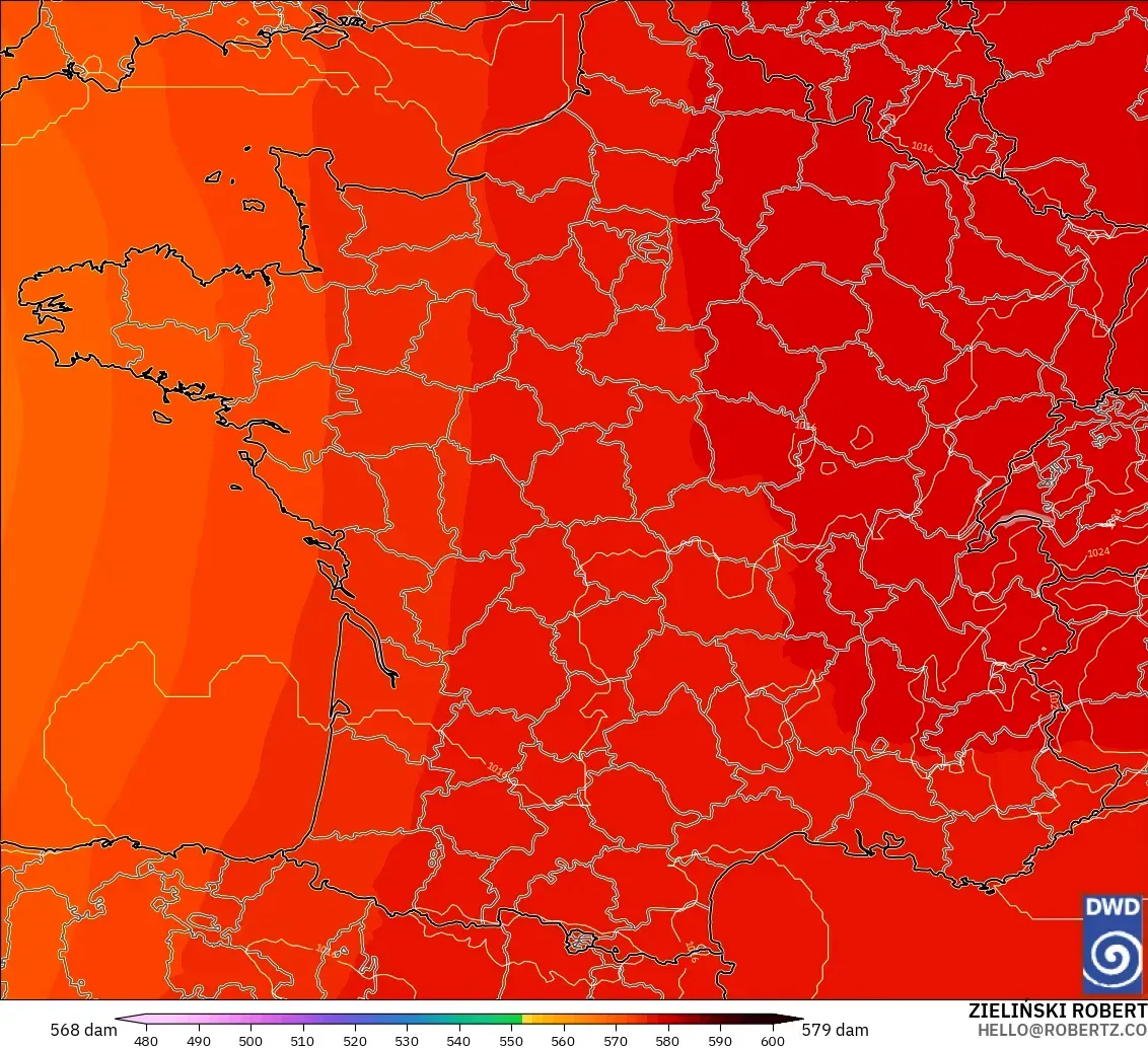 ICON modelo - Francia, Altura geopotencial a 500 hPa