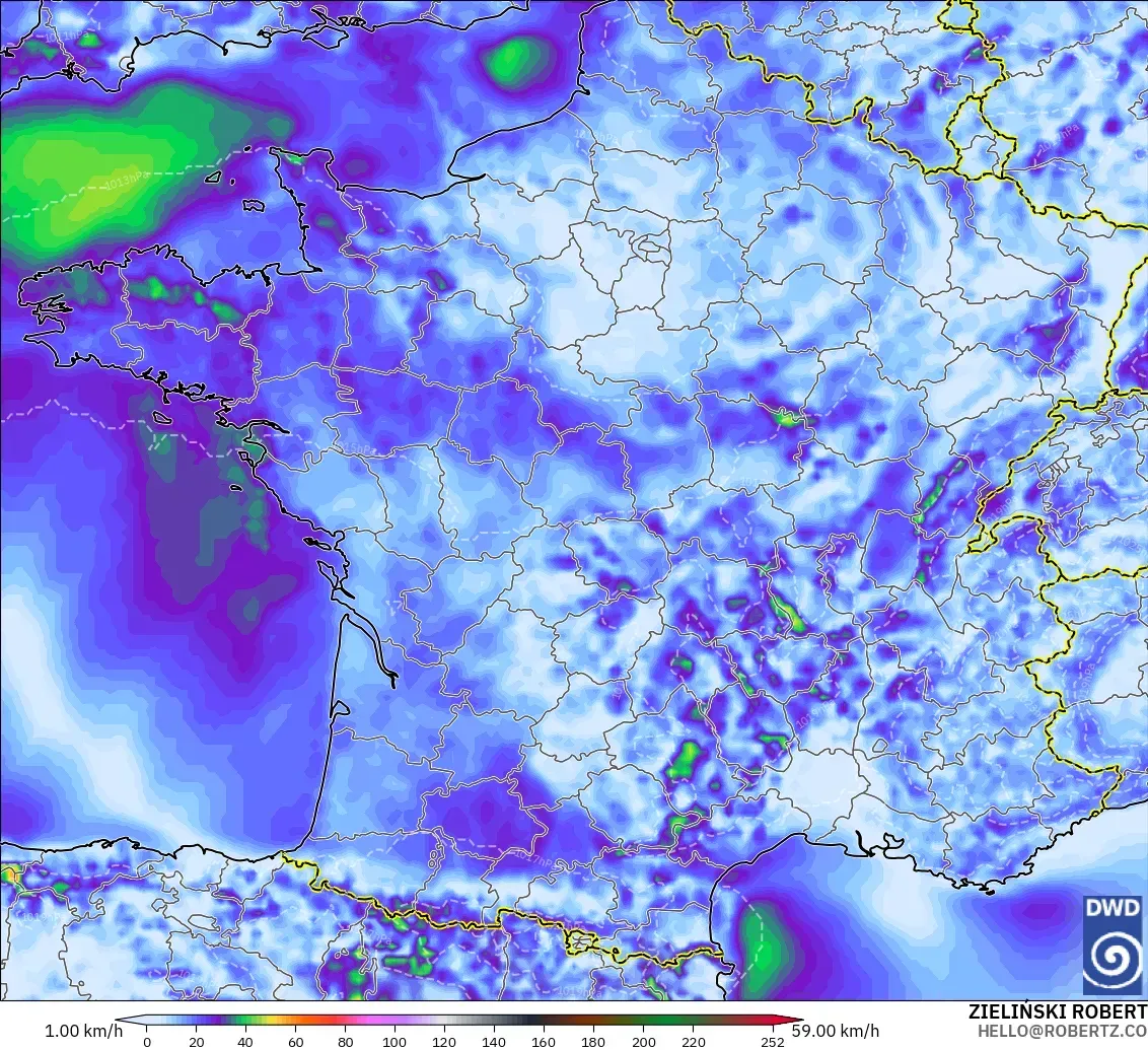 ICON modelo - Francia, Ráfagas de viento