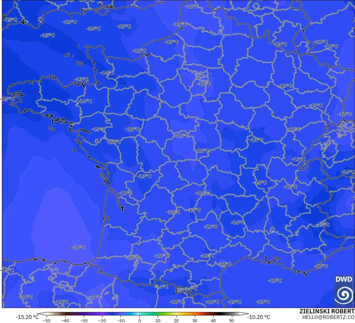 ICON modelo - Francia, Temperatura a 500 hPa