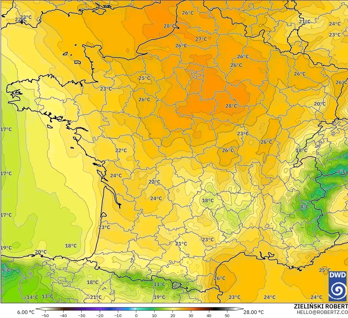 ICON modelo - Francia, Temperatura a 850 hPa