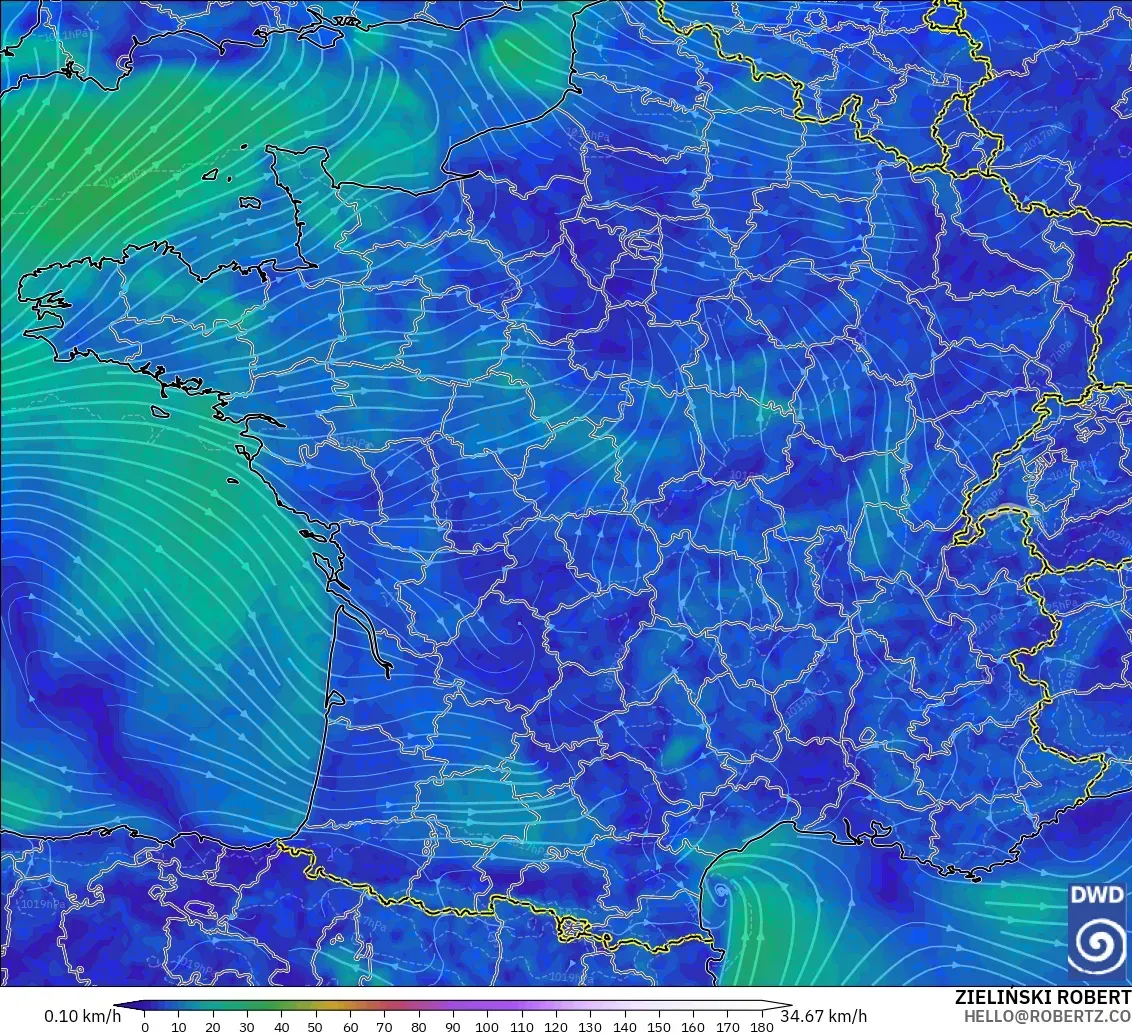 ICON modelo - Francia, Viento a 10 m