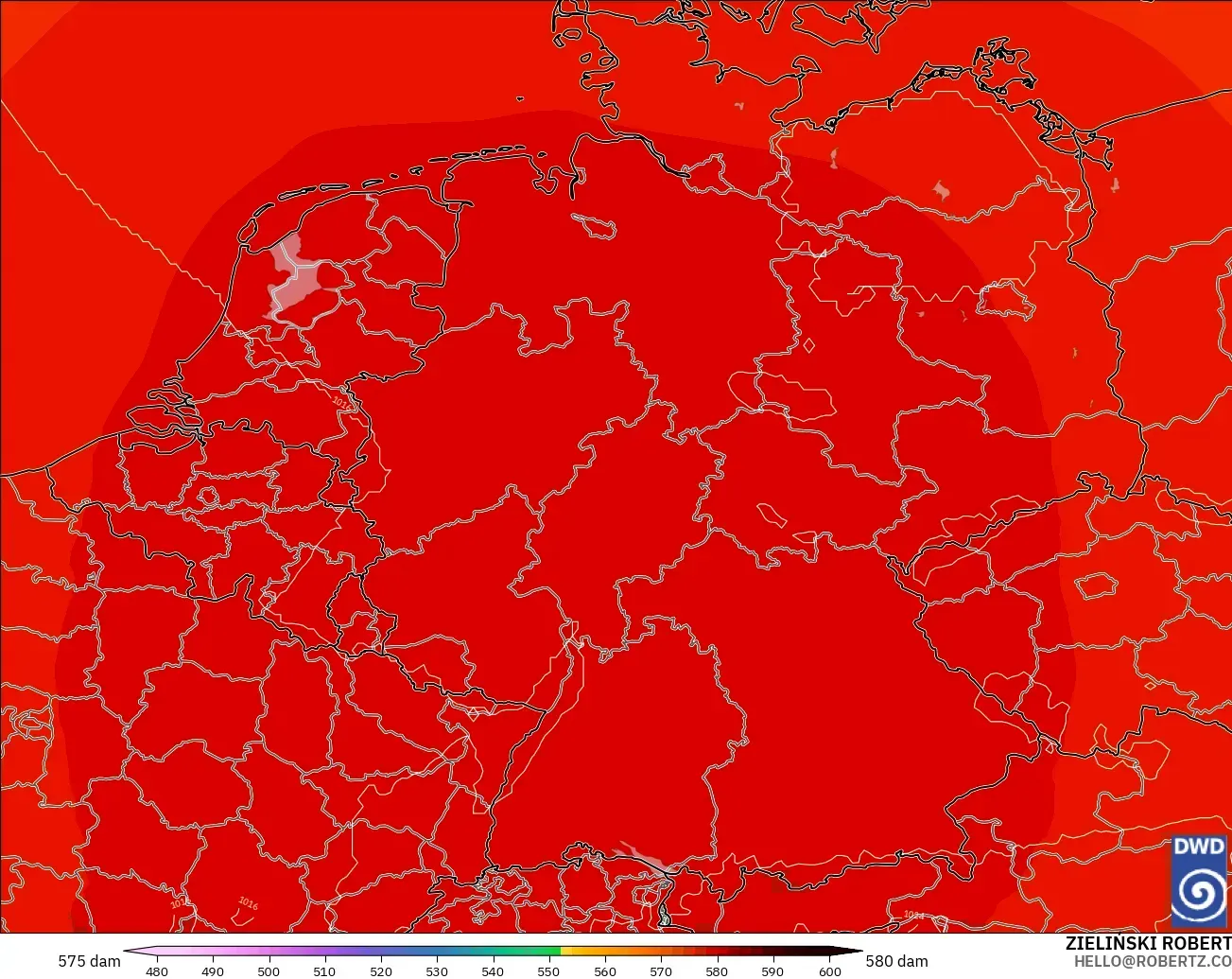 ICON modelo - Alemania, Altura geopotencial a 500 hPa