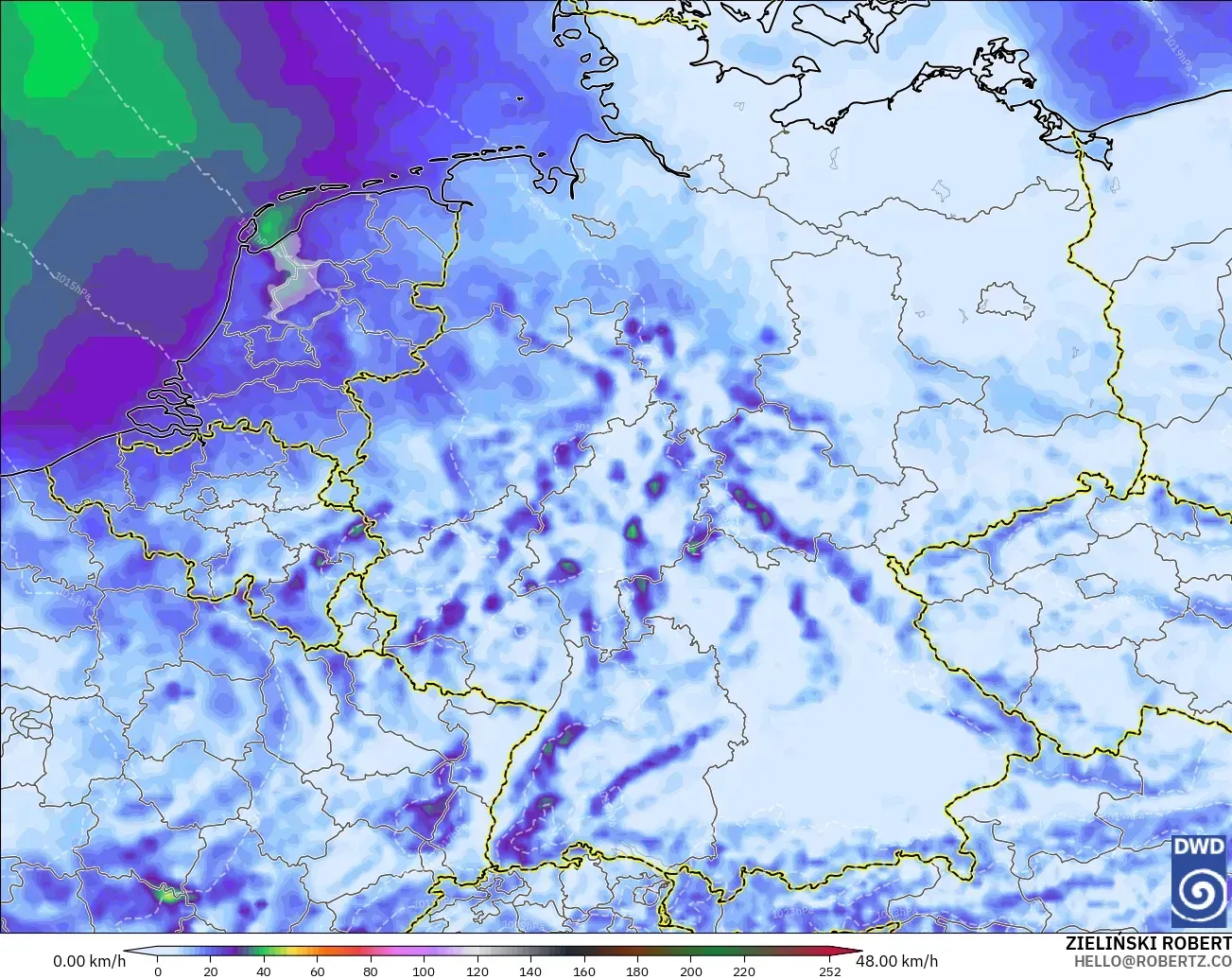 ICON modelo - Alemania, Ráfagas de Viento Máximas