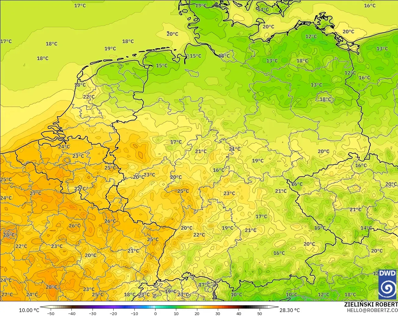 ICON modelo - Alemania, Temperatura a 2 m