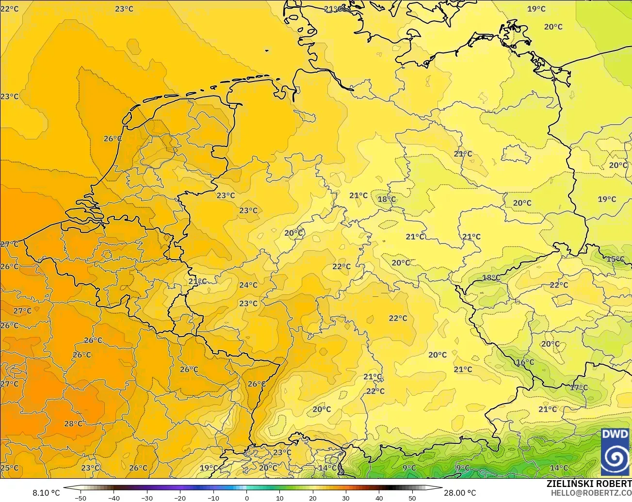 ICON modelo - Alemania, Temperatura a 850 hPa