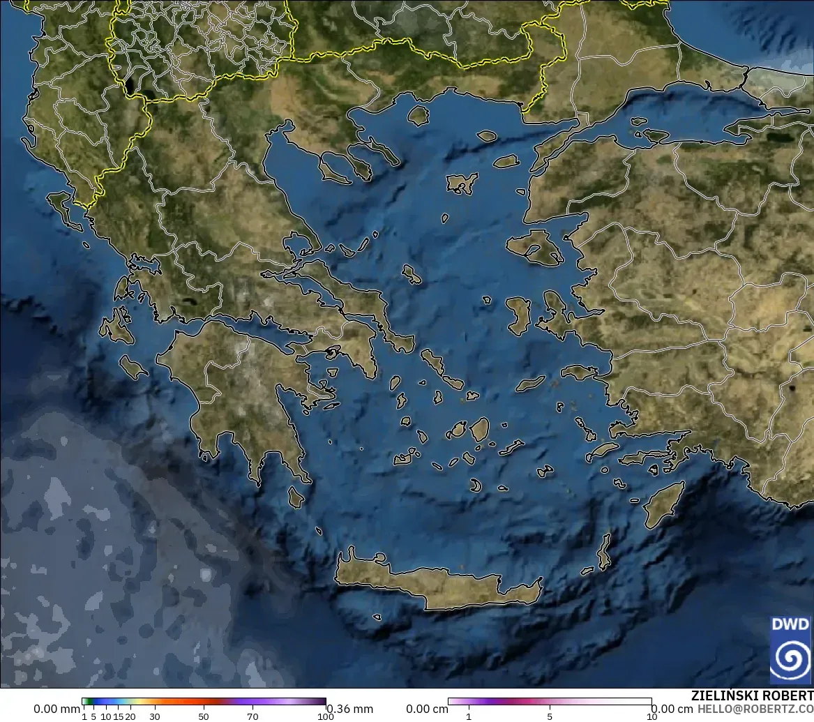 ICON modelo - Grecia, Precipitación, nubes y presión