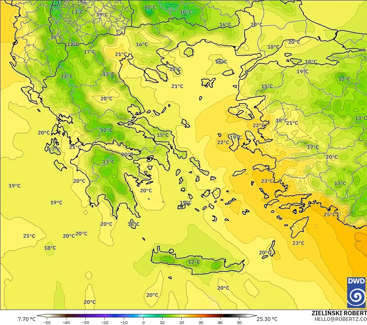 ICON modelo - Grecia, Temperatura a 850 hPa