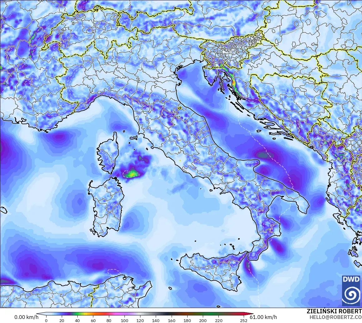 ICON modelo - Italia, Ráfagas de Viento Máximas
