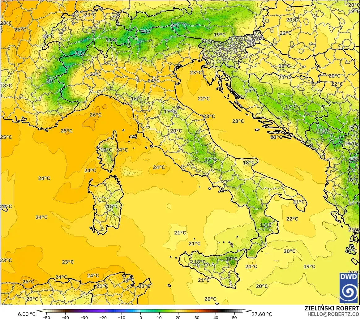 ICON modelo - Italia, Temperatura a 850 hPa