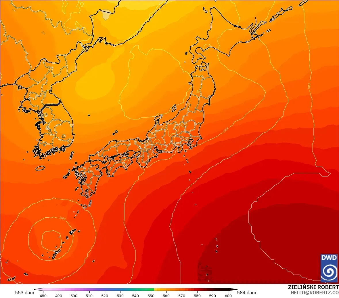 ICON modelo - Japón, Altura geopotencial a 500 hPa