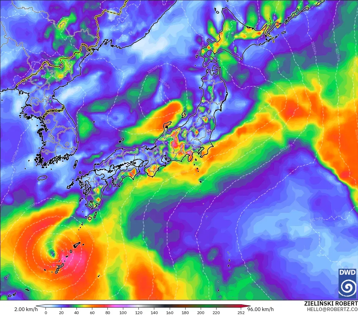 ICON modelo - Japón, Ráfagas de Viento Máximas
