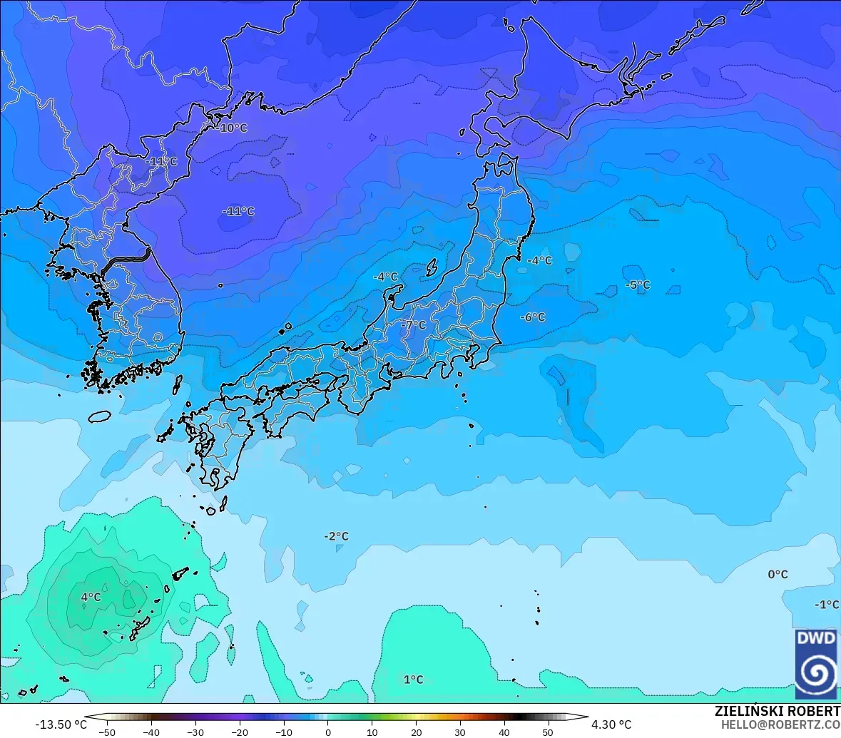 ICON modelo - Japón, Temperatura a 500 hPa