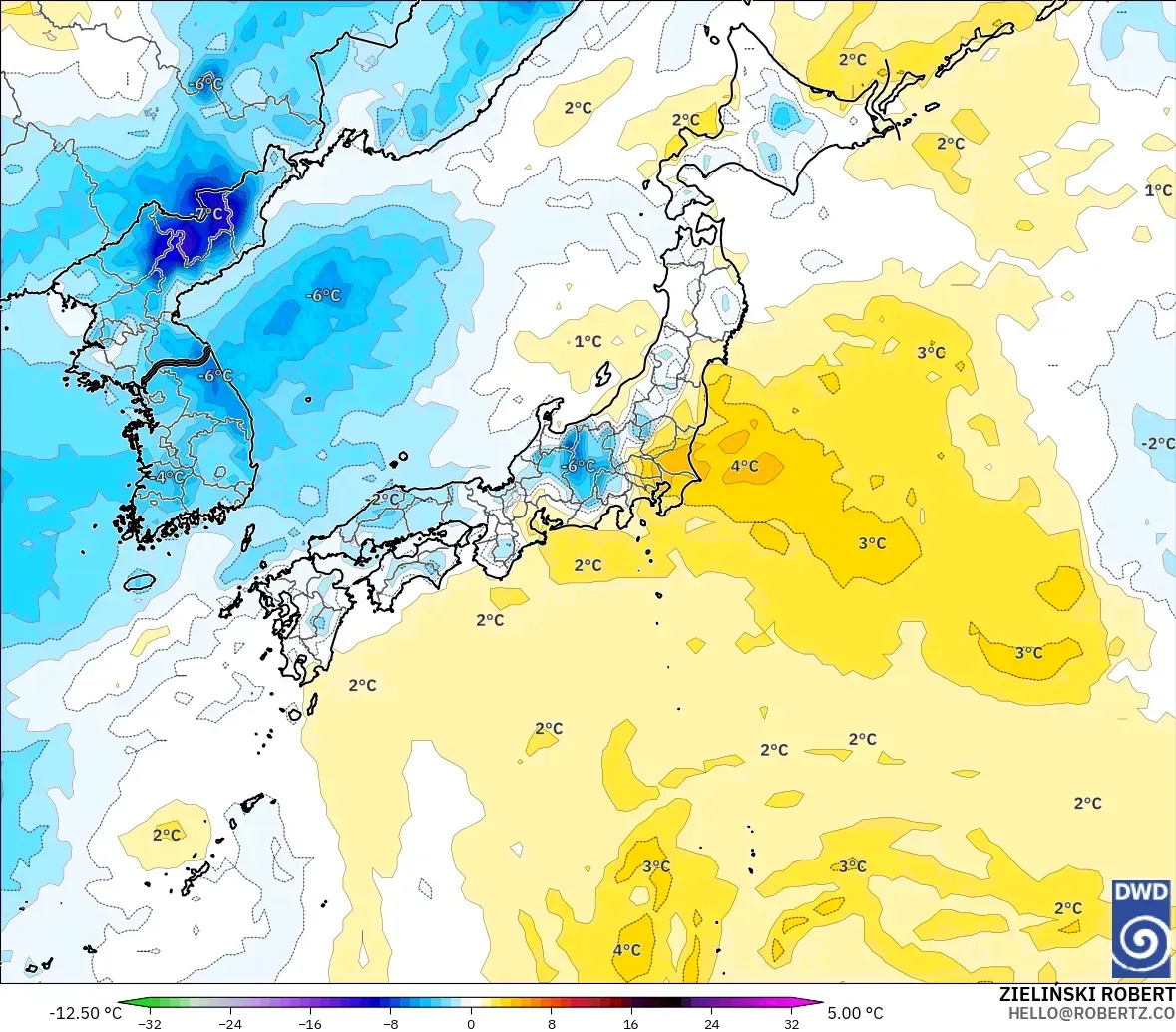 ICON modelo - Japón, Anomalía de temperatura a 850 hPa