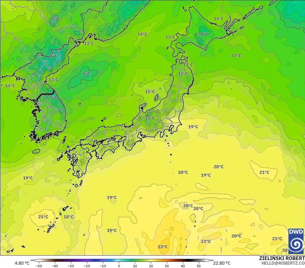 ICON modelo - Japón, Temperatura a 850 hPa
