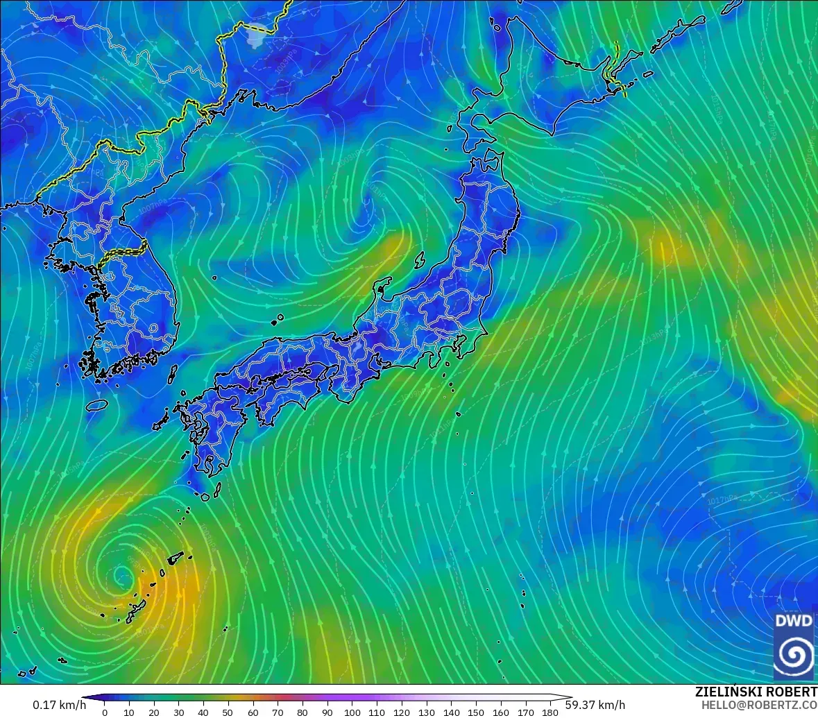 ICON modelo - Japón, Viento a 10 m