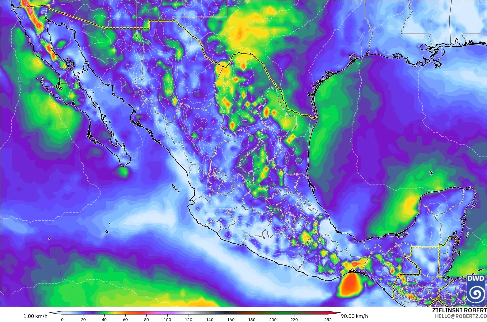 ICON modelo - México, Ráfagas de Viento Máximas