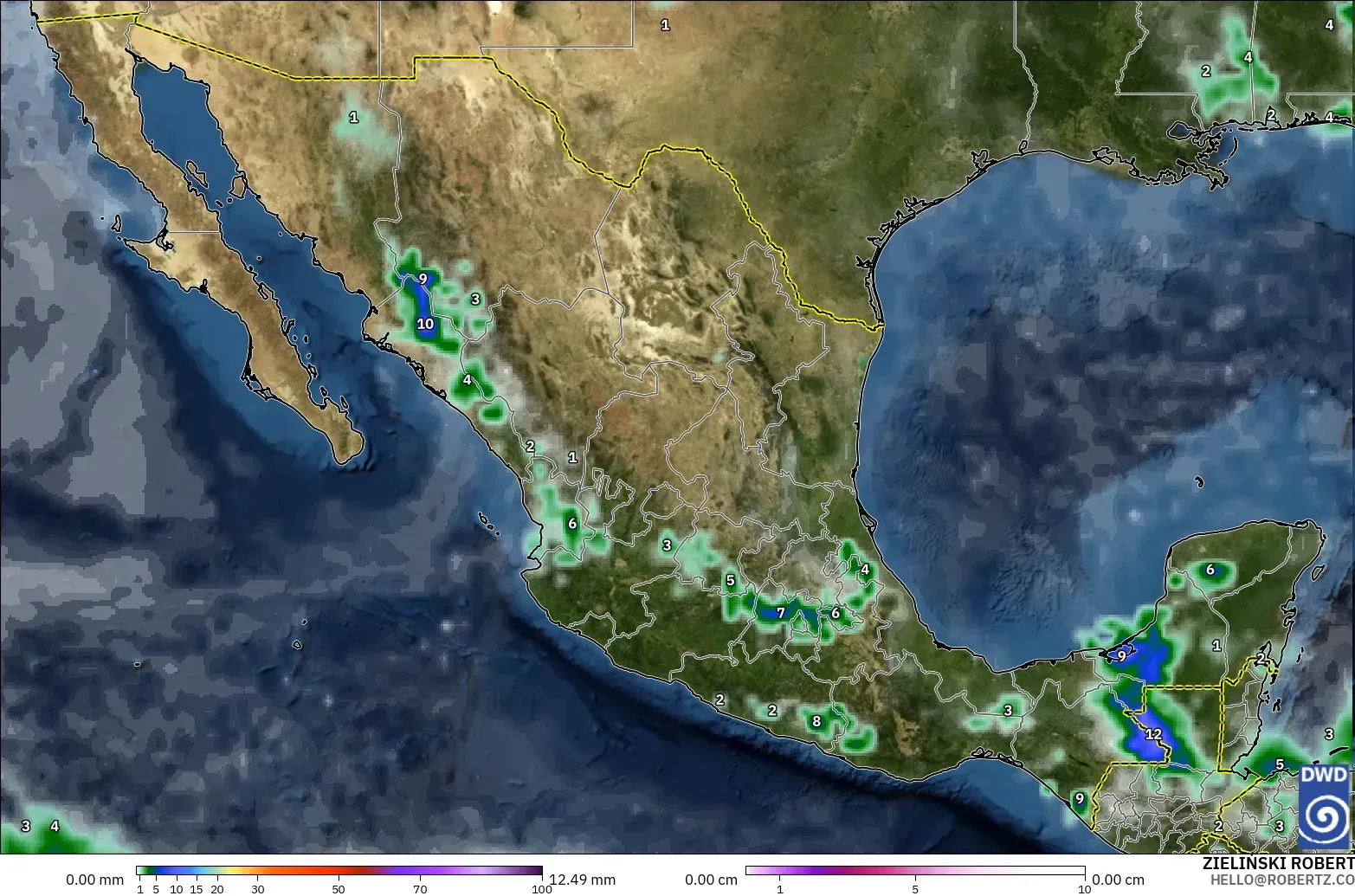 ICON modelo - México, Precipitación, nubes y presión