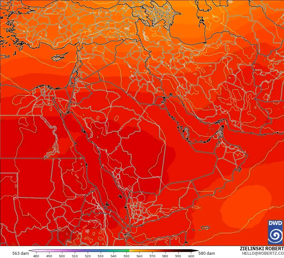 ICON modelo - Oriente Medio, Altura geopotencial a 500 hPa