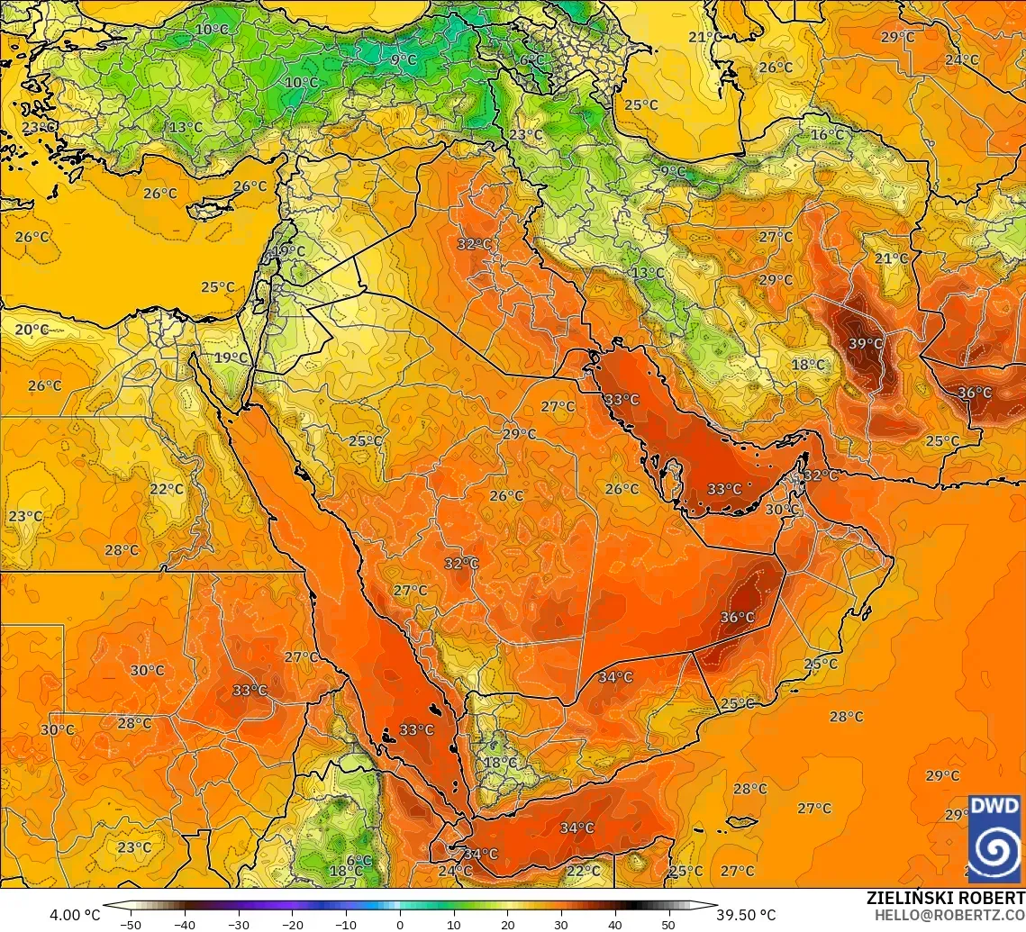 ICON modelo - Oriente Medio, Temperatura a 2 m