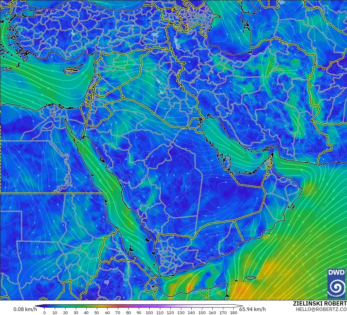 ICON modelo - Oriente Medio, Viento a 10 m