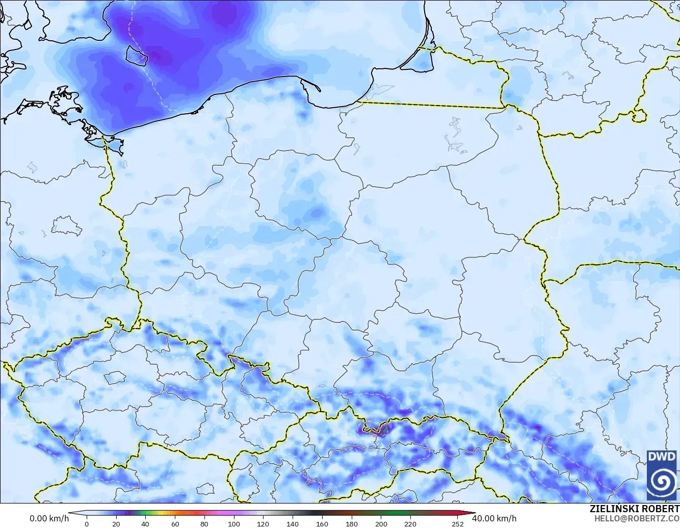ICON modelo - Polonia, Ráfagas de viento