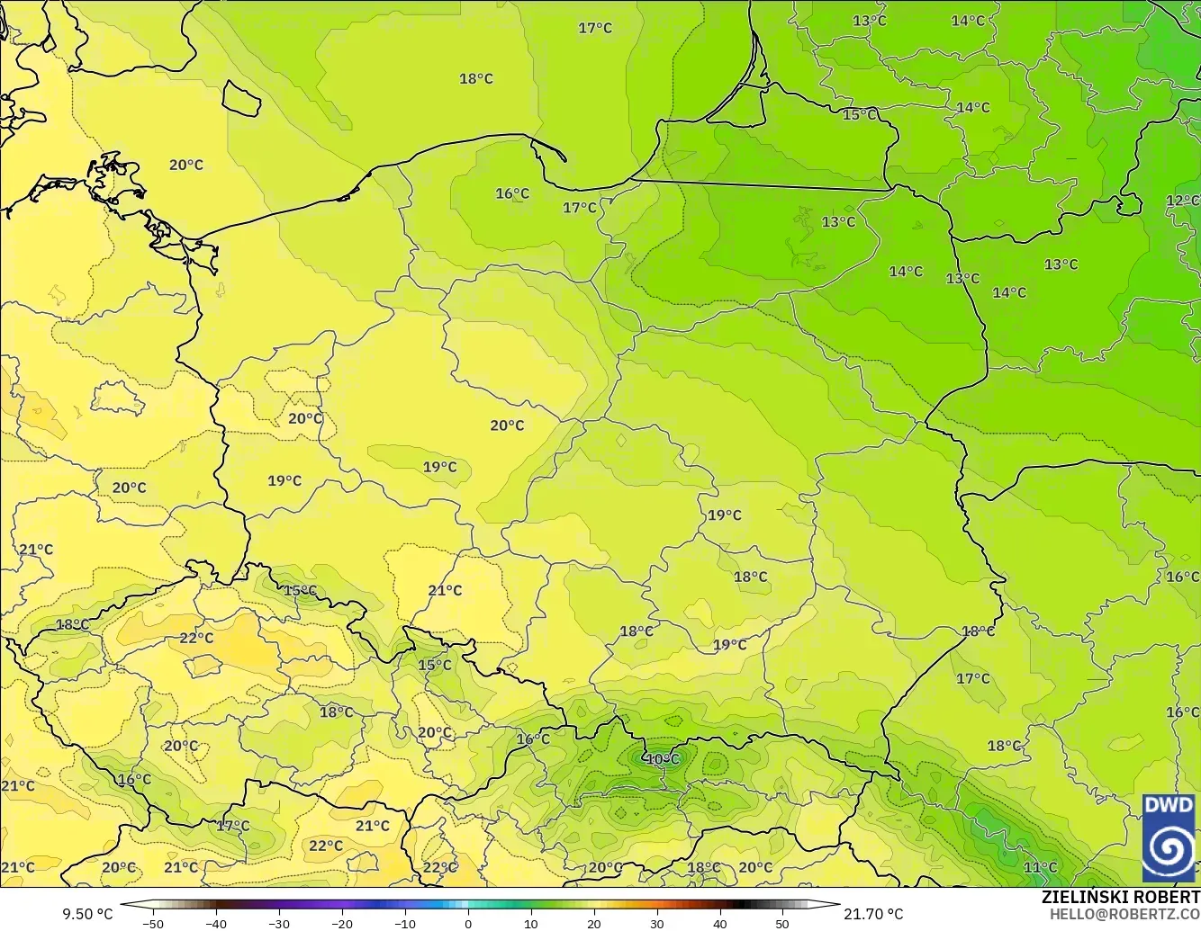 ICON modelo - Polonia, Temperatura a 850 hPa