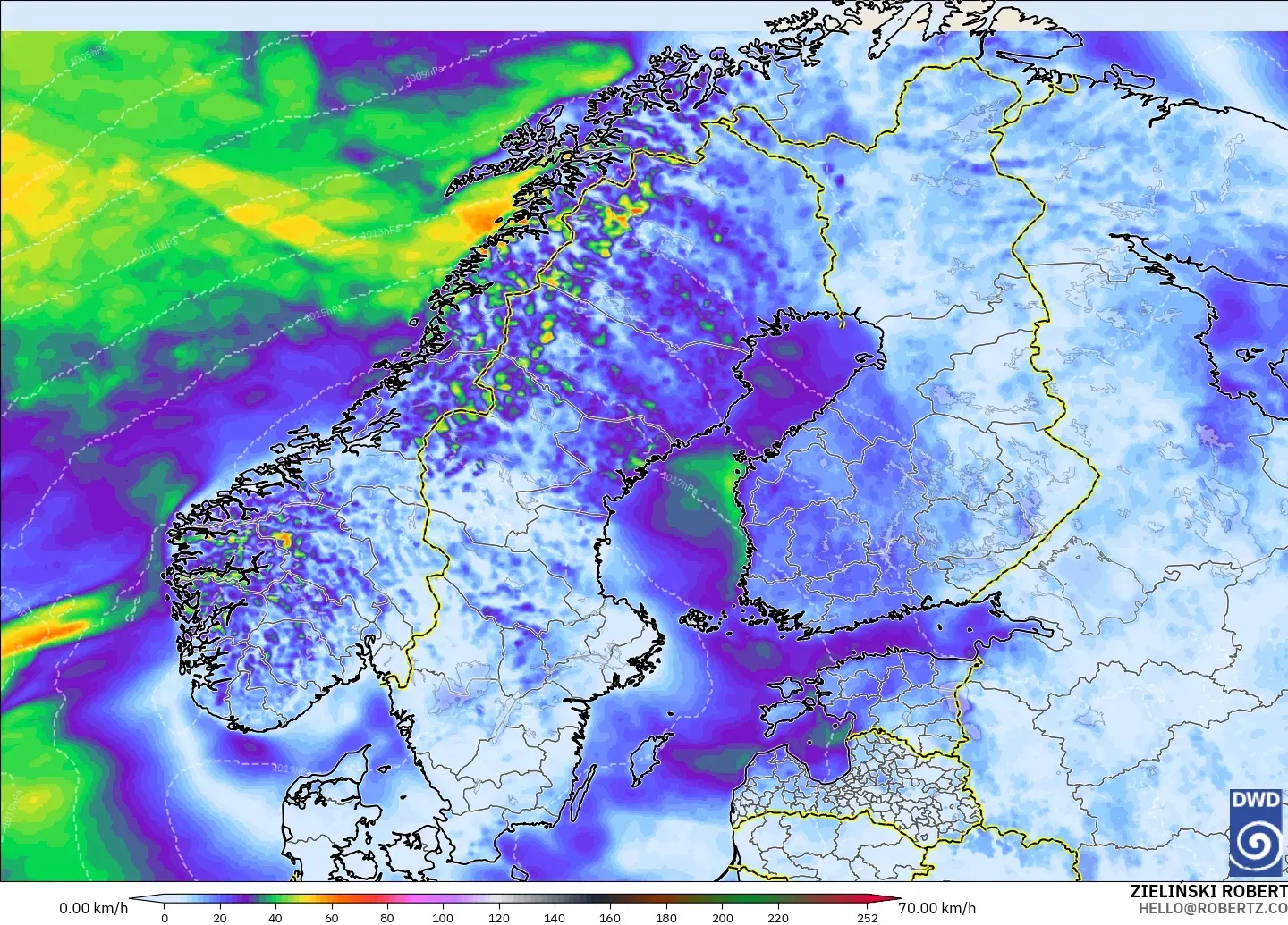ICON modelo - Escandinavia, Ráfagas de viento
