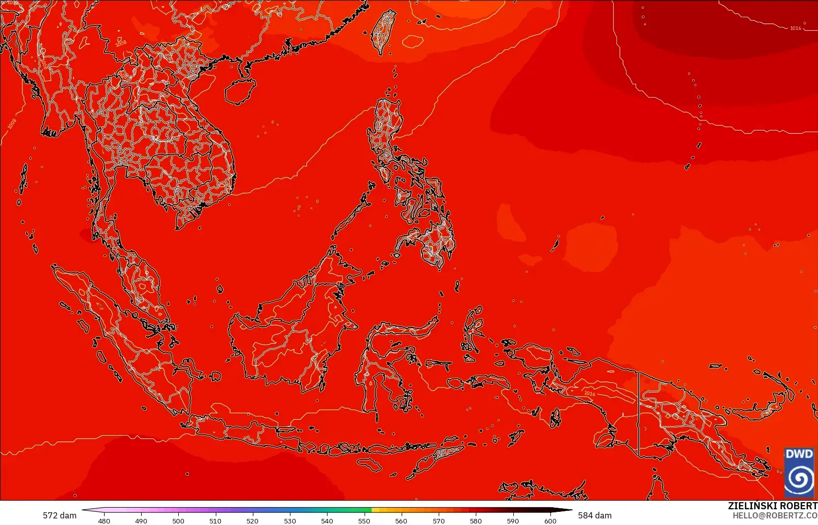ICON modelo - Sudeste Asiático, Altura geopotencial a 500 hPa