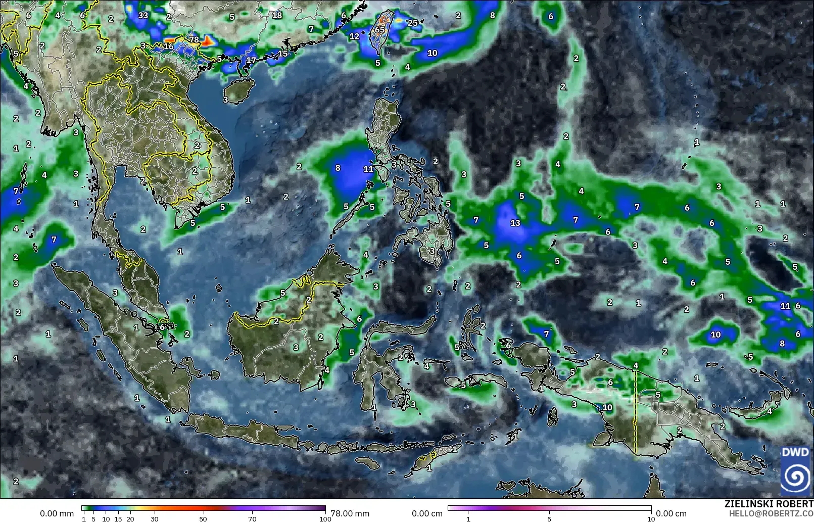 ICON modelo - Sudeste Asiático, Precipitación, nubes y presión