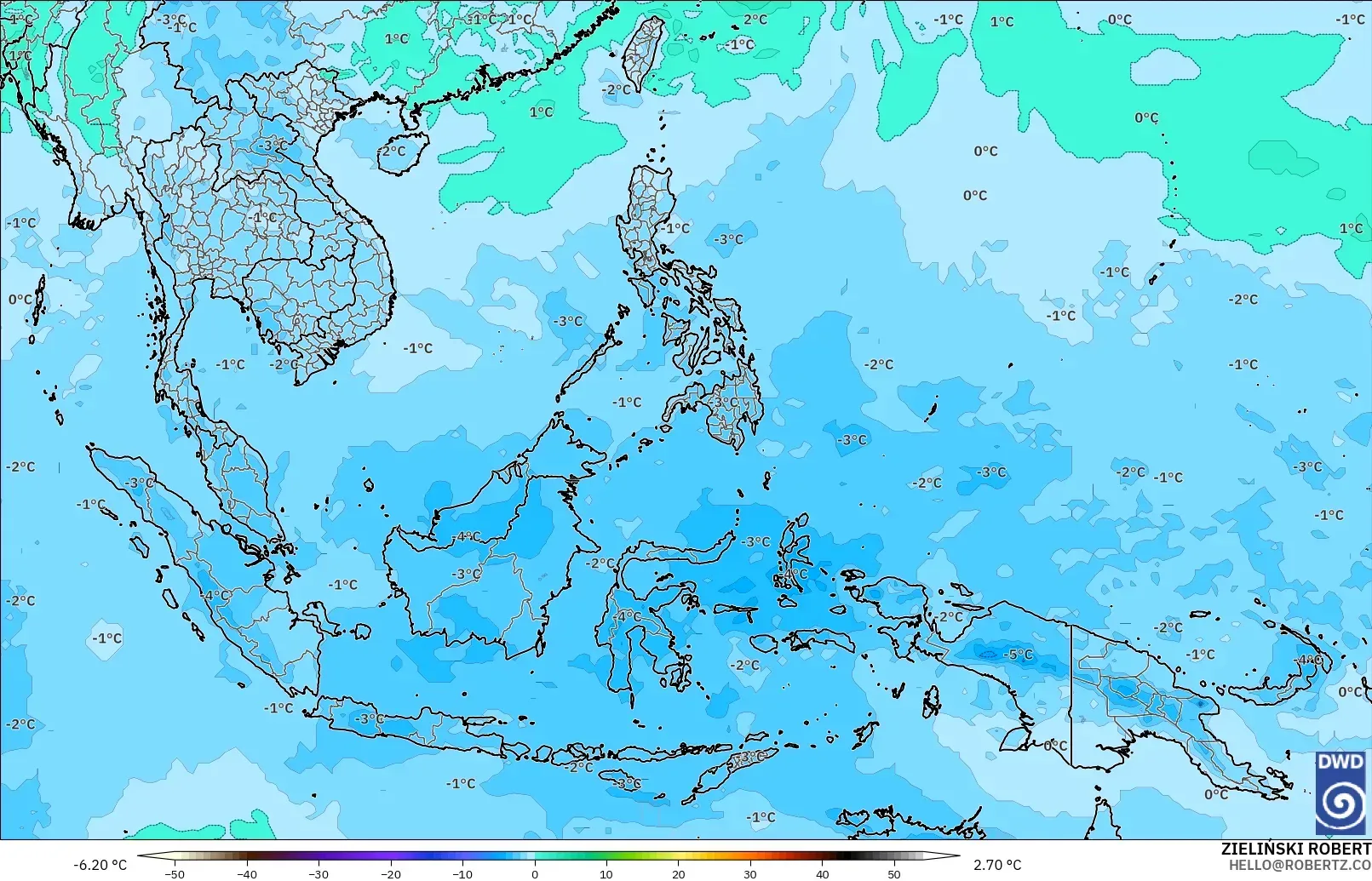 ICON modelo - Sudeste Asiático, Temperatura a 500 hPa