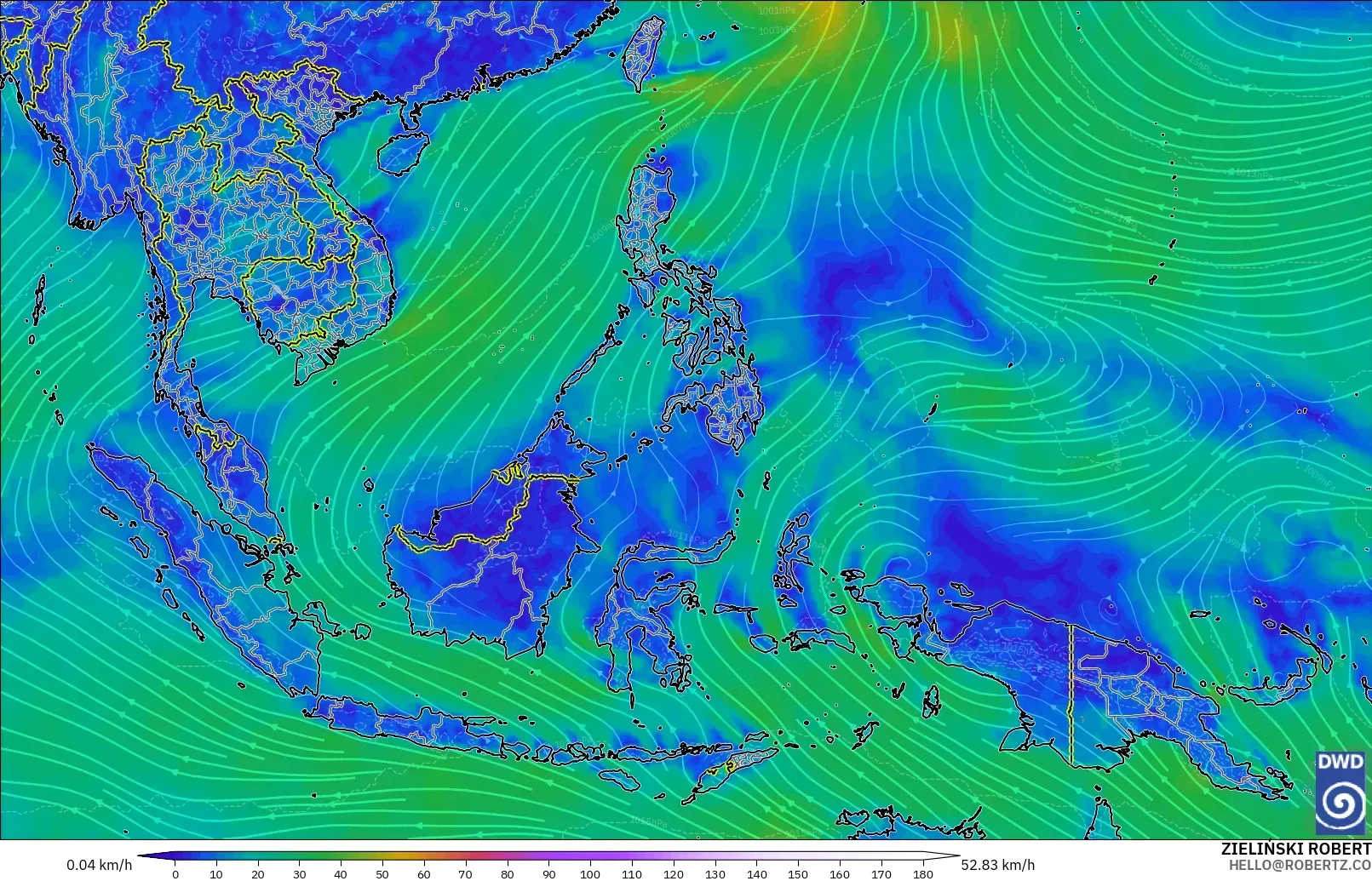 ICON modelo - Sudeste Asiático, Viento a 10 m