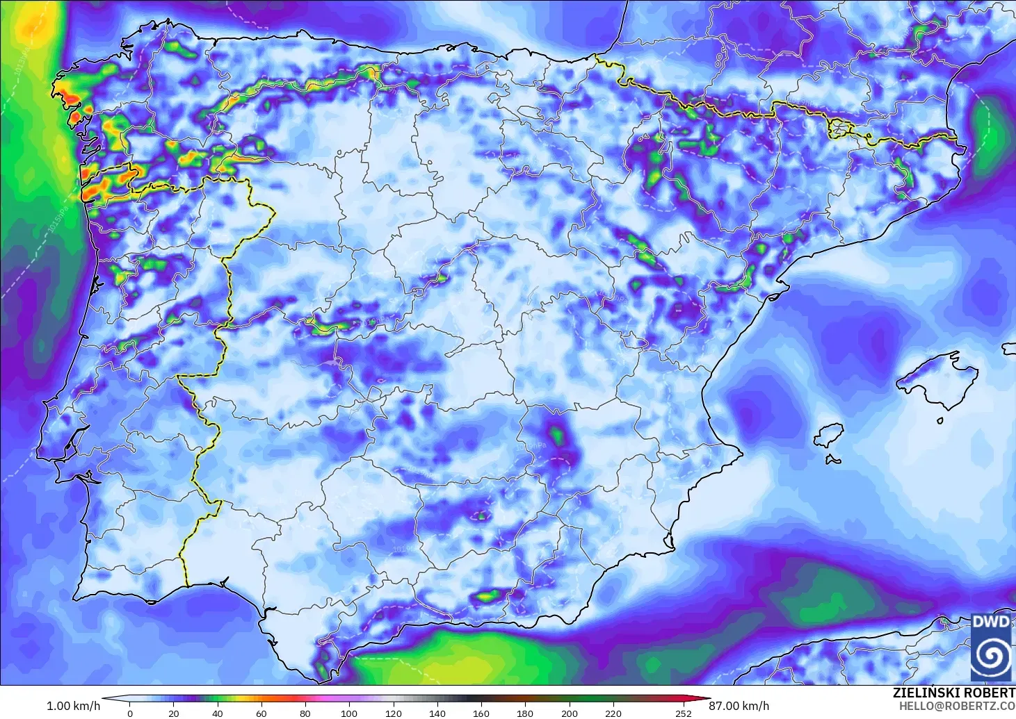 ICON modelo - España, Ráfagas de Viento Máximas