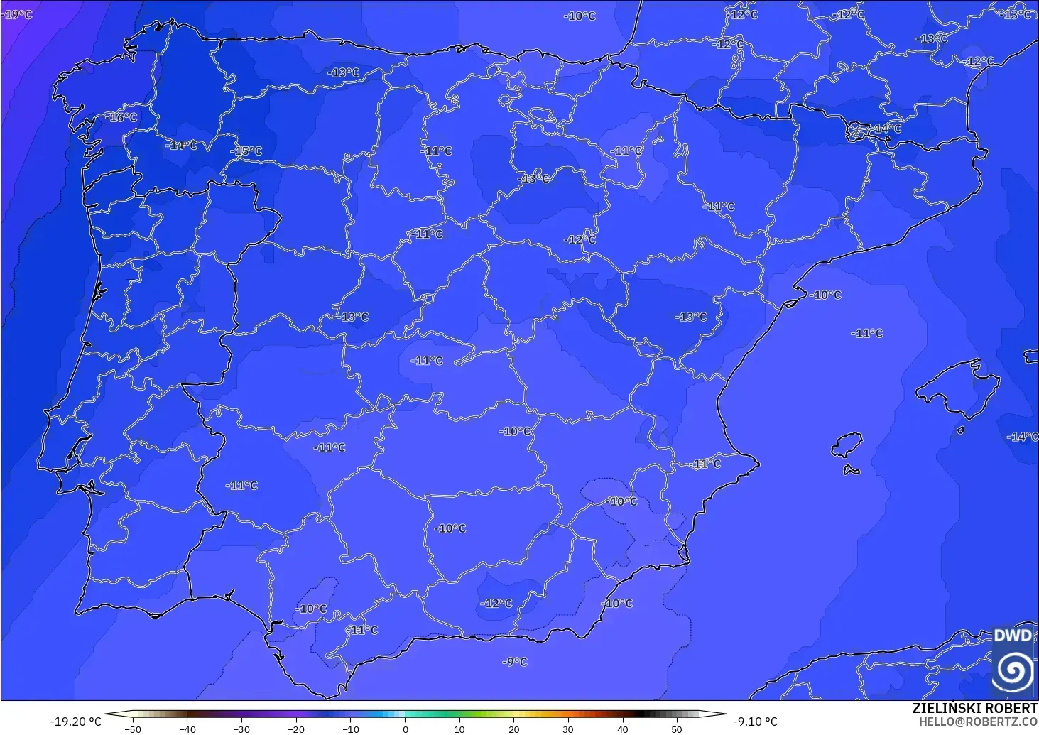 ICON modelo - España, Temperatura a 500 hPa