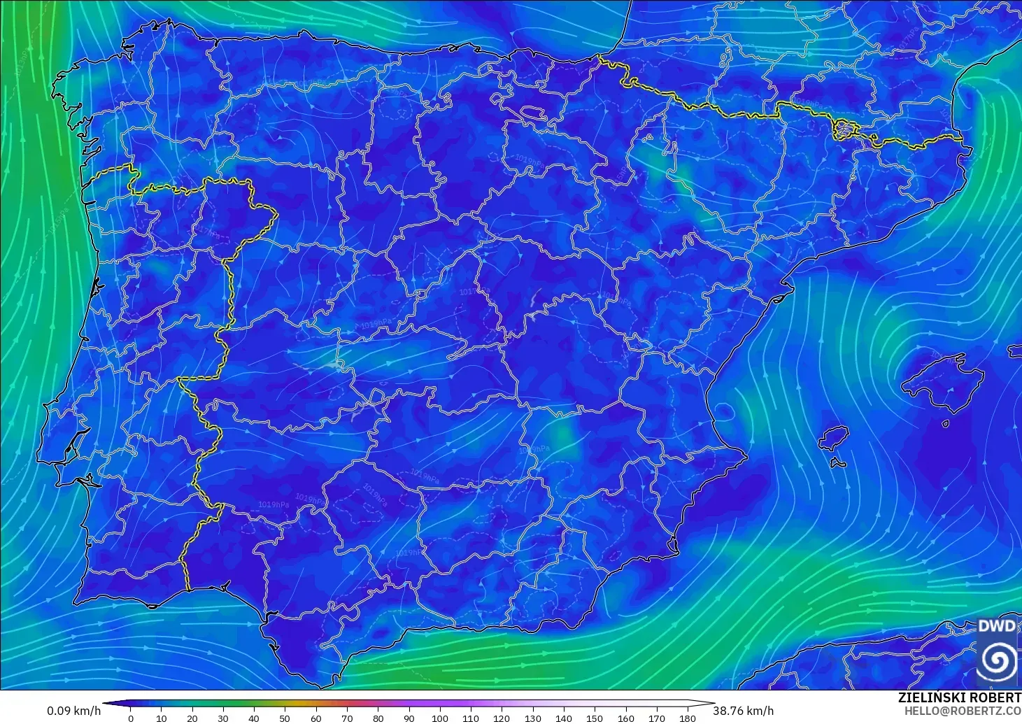 ICON modelo - España, Viento a 10 m