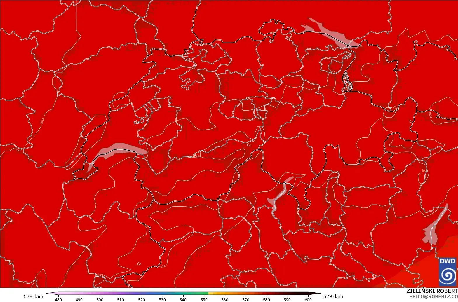 ICON modelo - Suiza, Altura geopotencial a 500 hPa