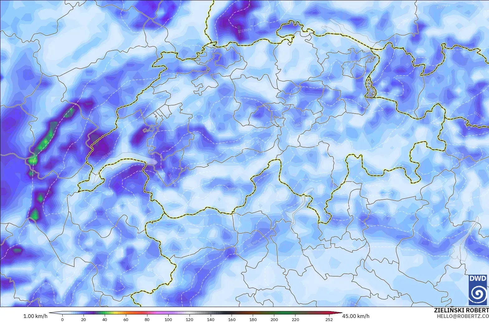 ICON modelo - Suiza, Ráfagas de Viento Máximas
